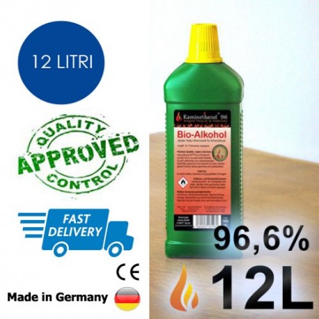 12 Liter hochwertiges Bioethanol 96,6% in 12 Flaschen á 1 Liter