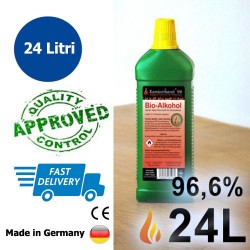 24 litros de bioetanol 96,6%, 24 botellas con seguridad para niños