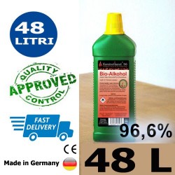 48 litres de bioéthanol de haute qualité de 96,6% en 48 bouteilles de 1 litre