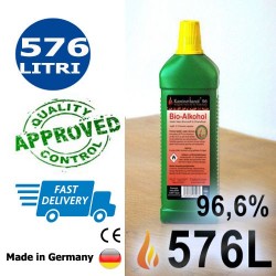 576 litros de bioetanol de alta calidad 96,6% en 576 botellas de 1 litro